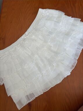 White Ruffled Lace Tiered Skirt